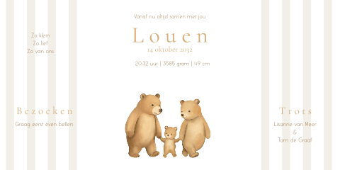 Theater babykaartje met berengezin en streepjes