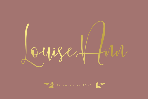 Eenvoudig goudfolie geboortekaartje voor meisje in roestbruin