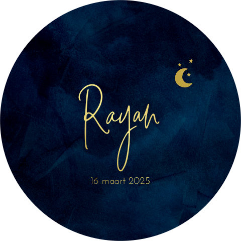 Bijzonder rond geboortekaartje met goudfolie en blauwe velvet-look