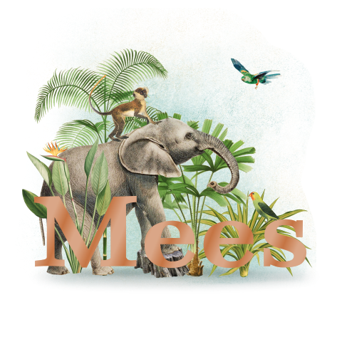 Hoogglans geboortekaartje voor jongen met trendy jungle dieren