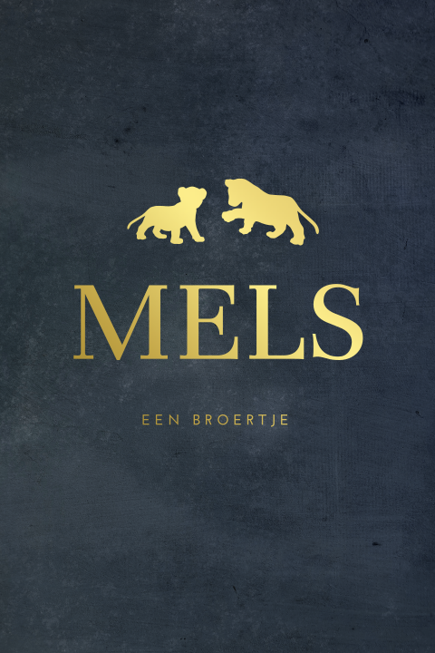 Trendy goudfolie geboortekaartje met silhouet van leeuwen broertjes