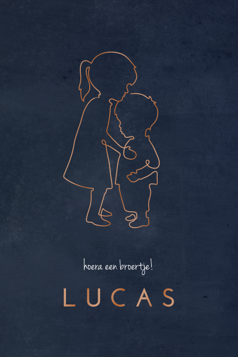 Trendy geboortekaartje met hoogglans lijntekening van broertje en zus