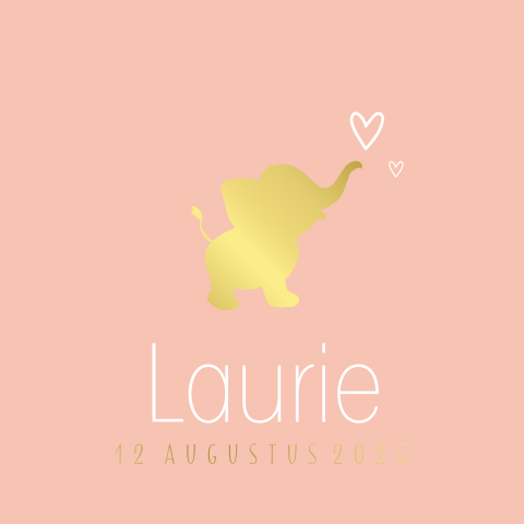 Lief geboortekaartje voor meisje met goudfolie silhouet van olifantje