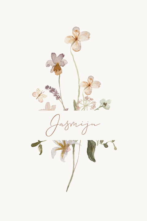 Romantische geboortekaart met bloemen in aquarel