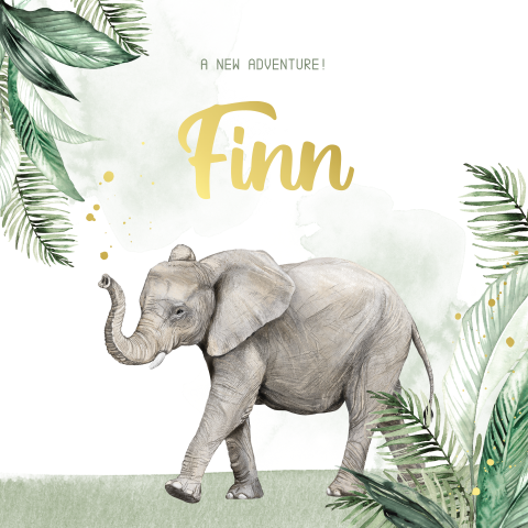 Geboortekaartje jongen met olifant en goudfolie