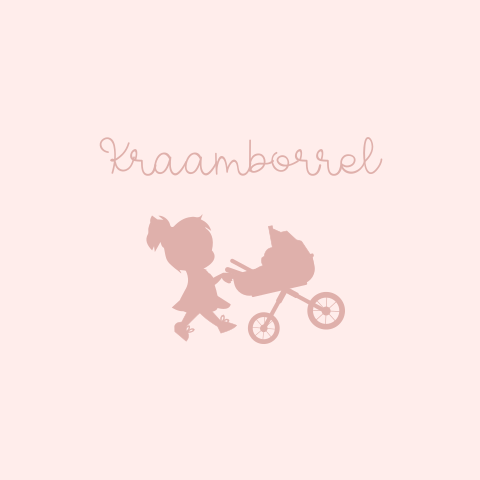 Kraamborrel uitnodiging roze met silhouetje zus en kinderwagen