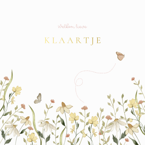 Lief geboortekaartje meisje met veldbloemen