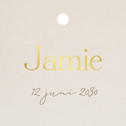 Label vierkant beige met goudfolie naam