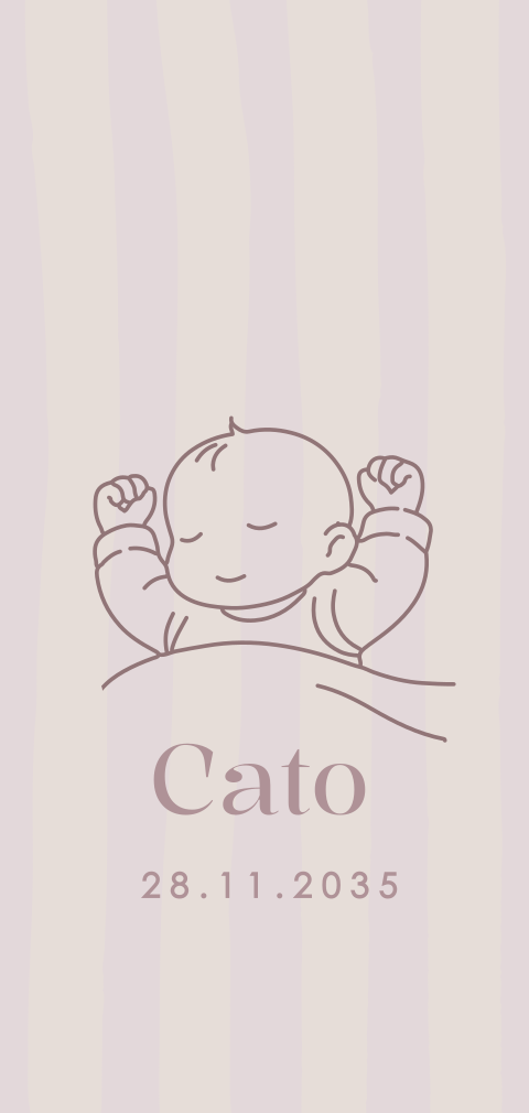 Lief geboortekaartje met lijntekening van slapende baby
