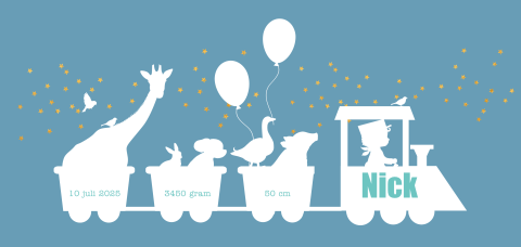 Geboortekaartje met een treintje met dieren