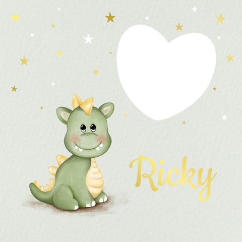 Geboortekaartje hartjes doorkijkje en lief draakje