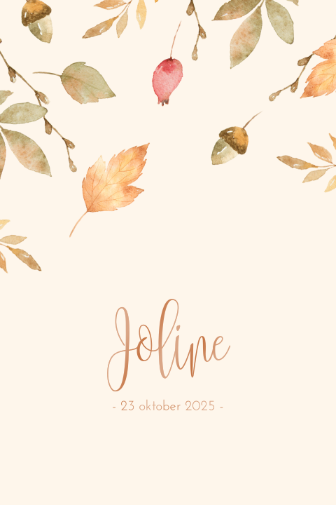 Natuurlijk hoogglans geboortekaartje voor meisje met herfst bladeren