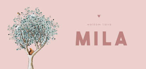 Geboortekaartje meisje roze met boom