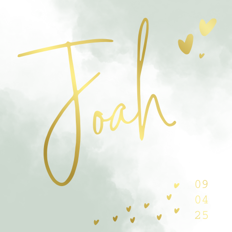 Goudfolie geboortekaartje jongen met groene watercolour