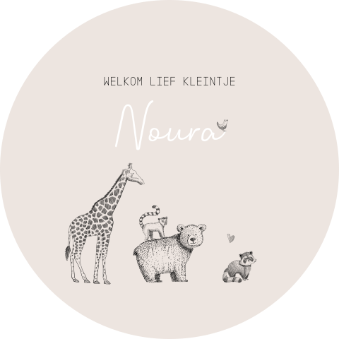 Raamsticker rond beige met getekende jungledieren
