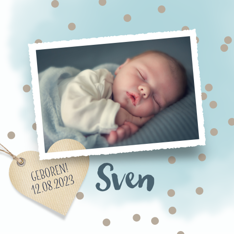 Hip geboortekaartje met watercolor achtergrond en foto