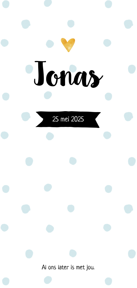 Vrolijke geboortekaart met mintgroene stippen