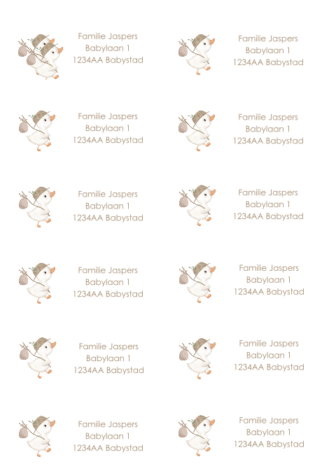 Adresstickers met een schattig eendje met knapzak