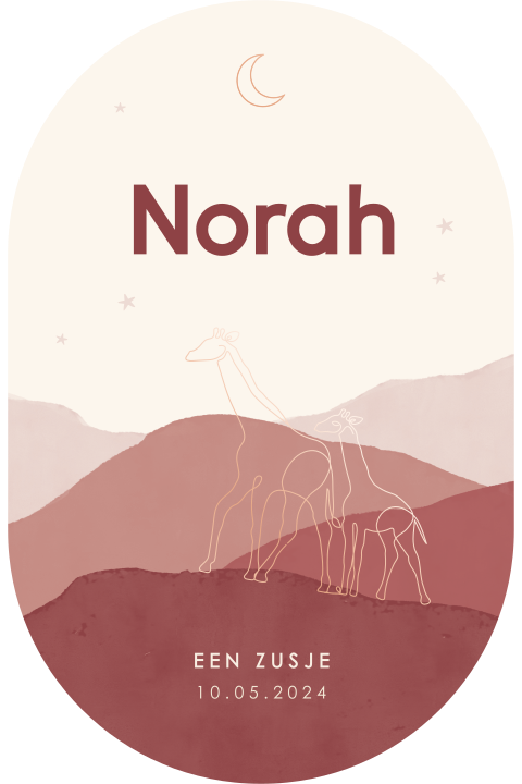 Stoer geboortekaartje met abstract landschap en roségoudfolie voor zus