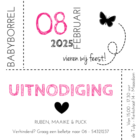Eigentijds babyborrelkaartje voor meisje