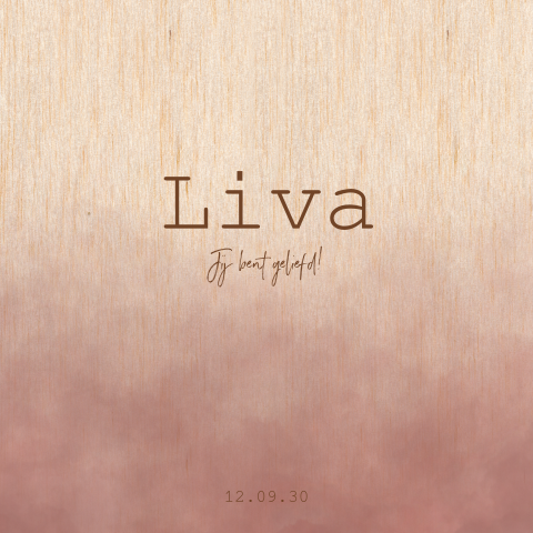 Geboortekaartje echt hout voor dochter met roze watercolour