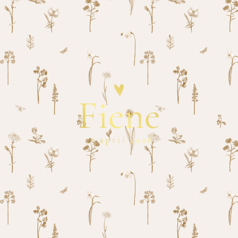 Stijlvol geboortekaartje met beige bloemen