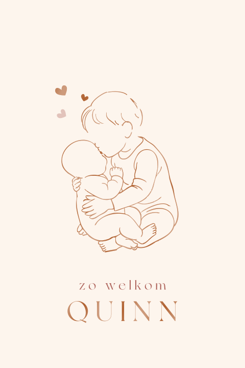 Lief geboortekaartje met lijntekening van baby en grote broer