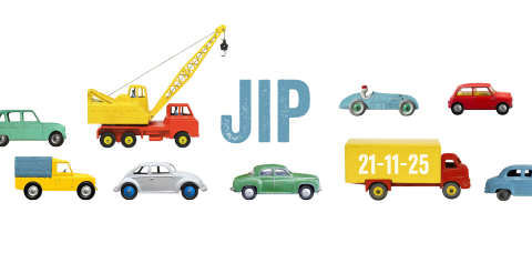 Stoer geboortekaartje met speelgoedauto's