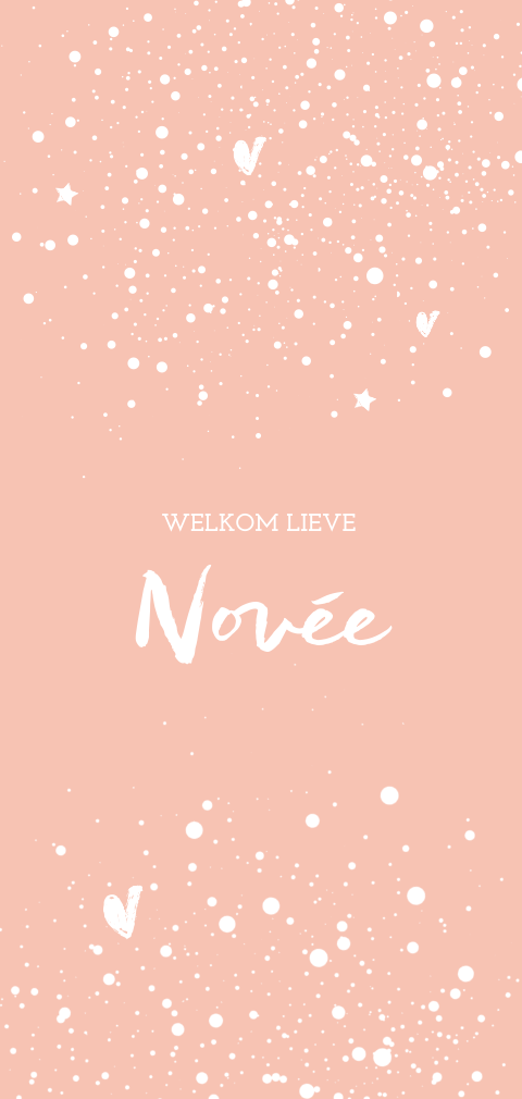 Schattig geboortekaartje met sterrenhemel op peach achtergrond