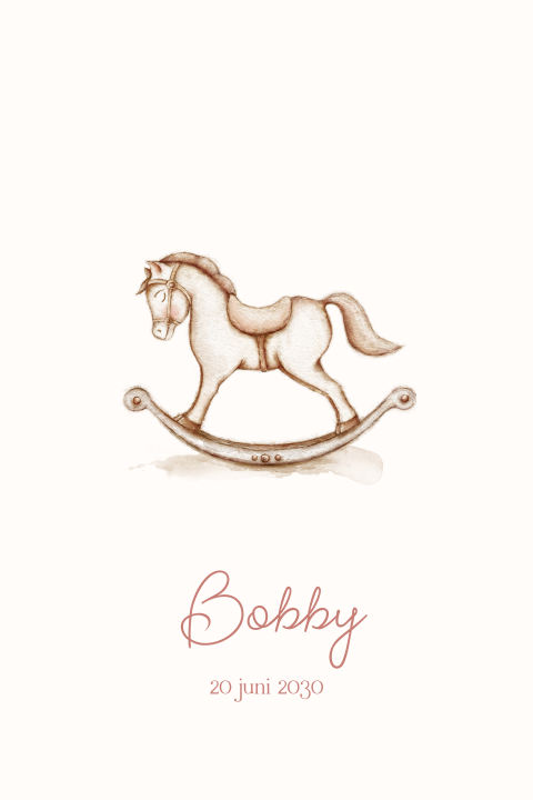 Neutraal geboortekaartje met lief hobbelpaardje