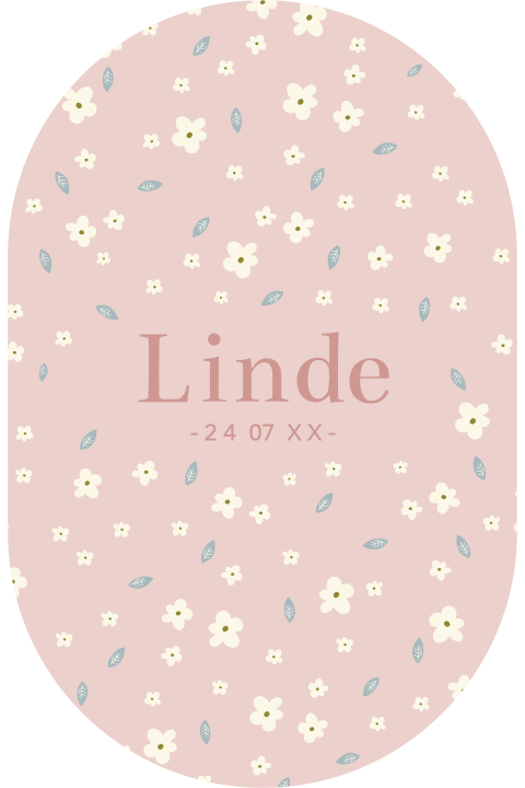 Origineel ovaal geboortekaartje roze met bloemenpatroon