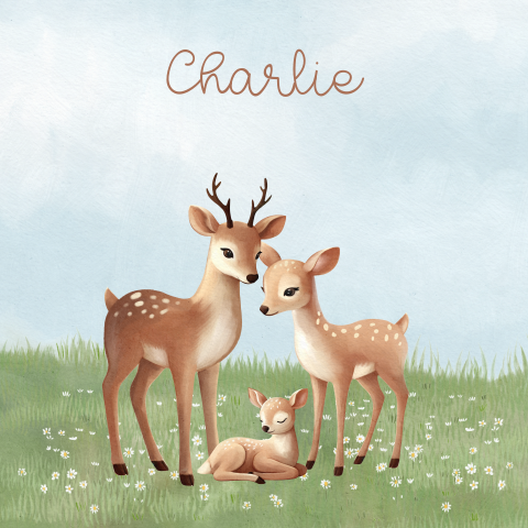 Tuinbord vierkant met hertengezin in het gras en bloemen