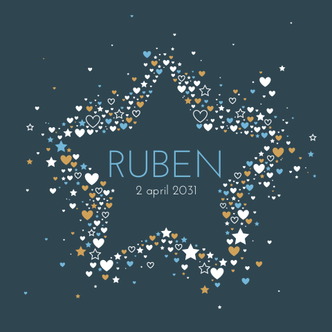 Lief jongens geboortekaartje met hartjes in de vorm van een sterretje