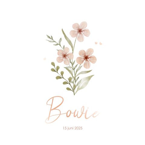 Lief geboortekaartje meisje met illustratie bloemen en roségoudfolie