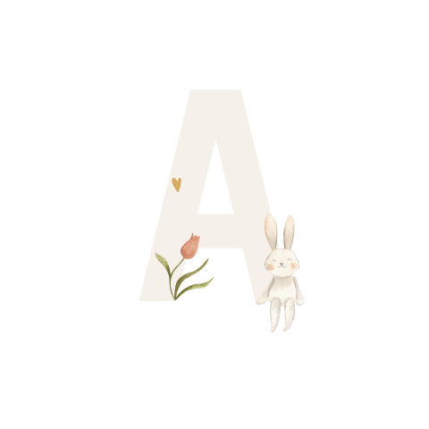 Sluitsticker met initiaal, bloem en konijn