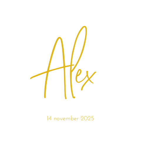 Minimalistisch geboortekaartje met goud en wit voor een jongen