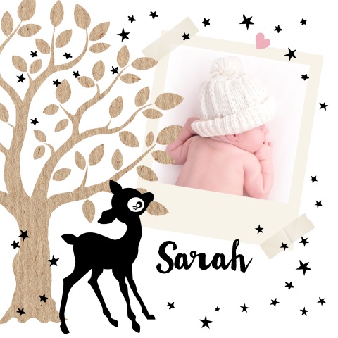 Geboortekaartje hertje met boom silhouet