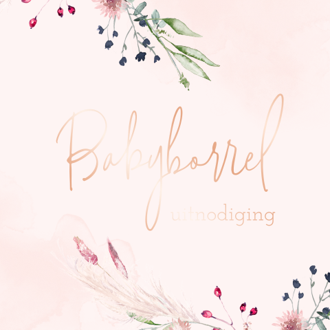 Uitnodiging babyborrel met bloemen op roze waterverf