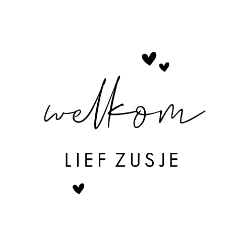 Bewerkbare sluitsticker voor een zusje met hartjes
