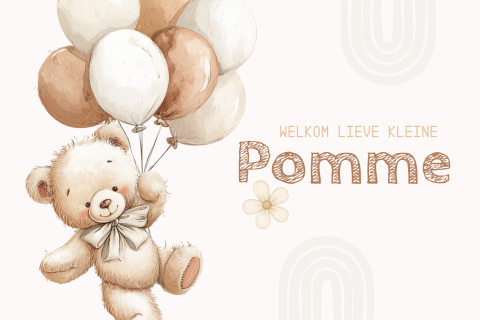 Heerlijk geboortekaartje beer met ballonnen
