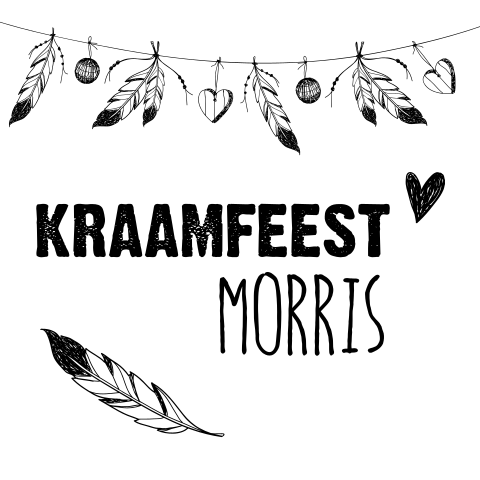 Lieve kraamfeest uitnodiging met veren en een tipi