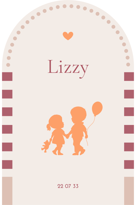 Hip arch-vorm geboortekaartje met silhouet broertje en zusje