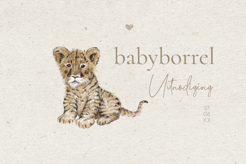 Schattige uitnodiging kraamborrel met illustratie baby tijgertje
