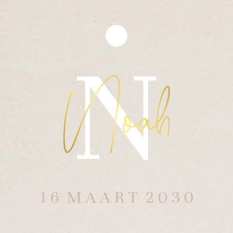 Label vierkant beige met initiaal en goudfolie