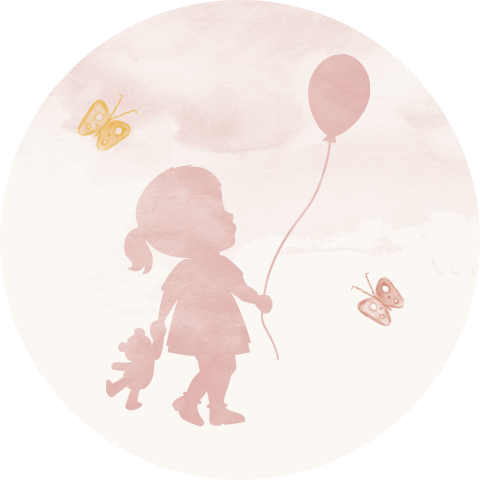 Roze sluitsticker met silhouet van meisje met een ballon