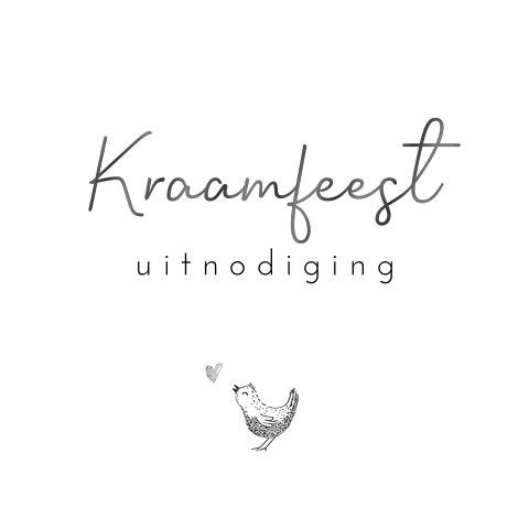 Uitnodiging kraamfeest met klein vogeltje en hartje