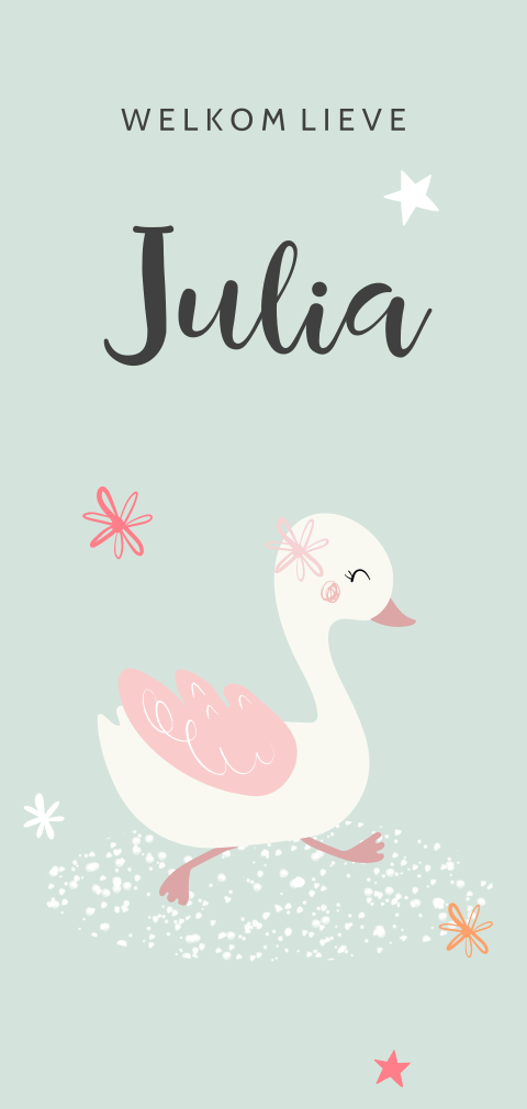 Lief geboortekaartje met zwaan