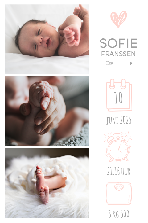 Maak zelf een geboortekaartje met drie foto's