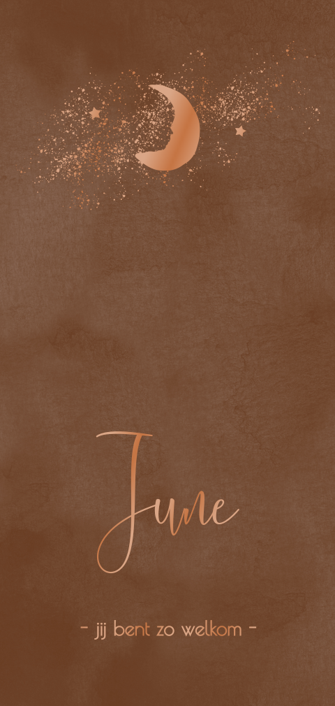 Hoogglans geboortekaartje met silhouet baby en maan