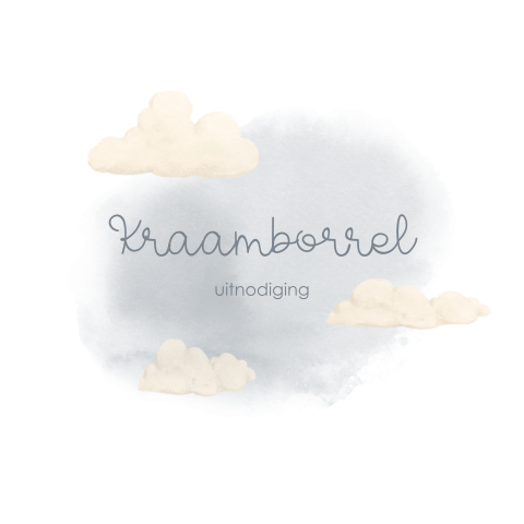 Kraamborrel uitnodiging met wolkjes
